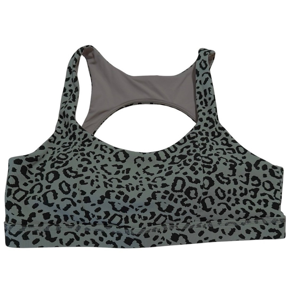 Zyia Active Sports Bra Womens XXL Green and Black Leopard EUC Ribbed Keyhole